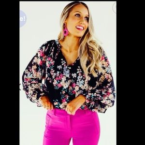 NWOT: black floral top